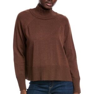 Eileen Fisher Merino Wool Jersey Turtleneck Top Brown Size L